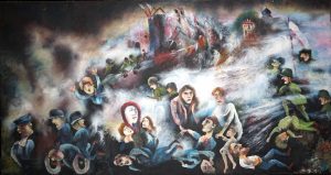 „Nalot”, Jan Kosiarz, 1960 r., olej, płótno, 103,5x144 cm