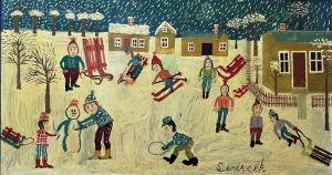 „Zima”, Ludwik Więcek, 1987, Wilczyska, woj. małopolskie, plakatówki, pilśń, lakier