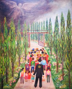 „Anioł śmierci – Korczak z Dziećmi idący do Treblinki”, Zofia Besz-Jary, 1994, płótno, olej